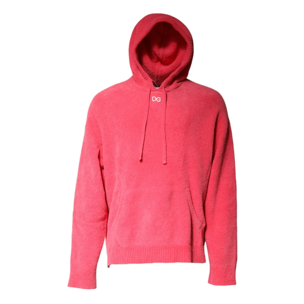 Dolce & Gabbana Red Cotton Knit Hooded Pullover Jumper - Male - Hoodies - L - Sweatshirts & Hoodies
