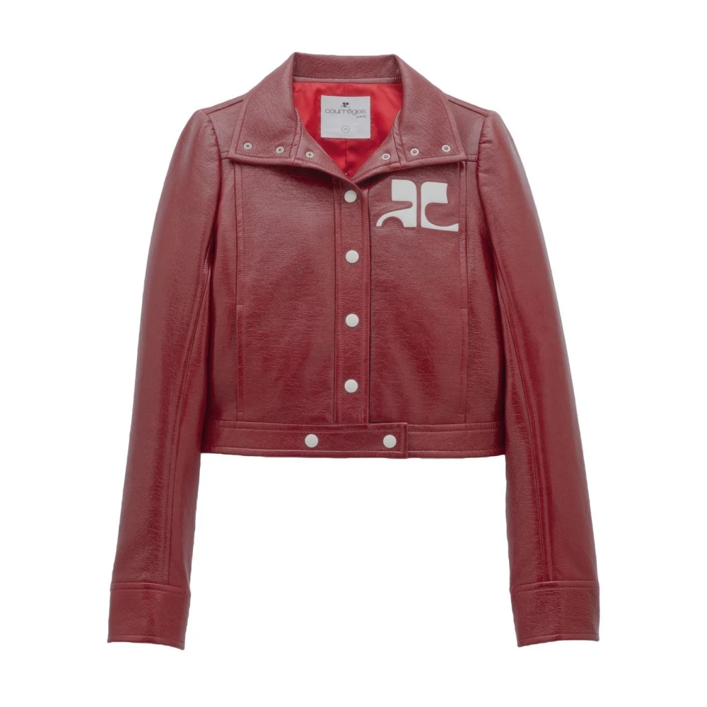 Courrèges Rode Logo-Patch Cropped Jas Red Dames