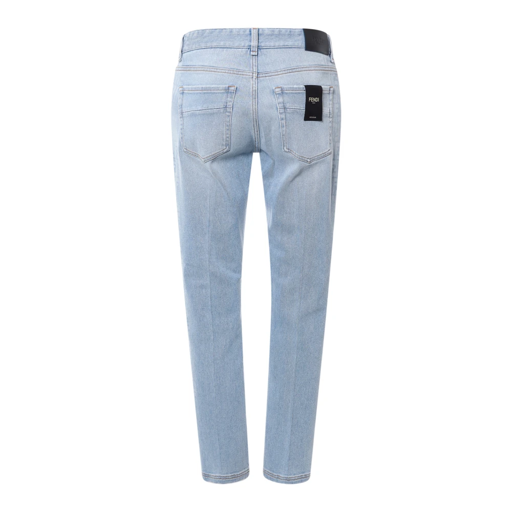 Fendi Katoenen Jeans met Laterale FF-print Blue Heren