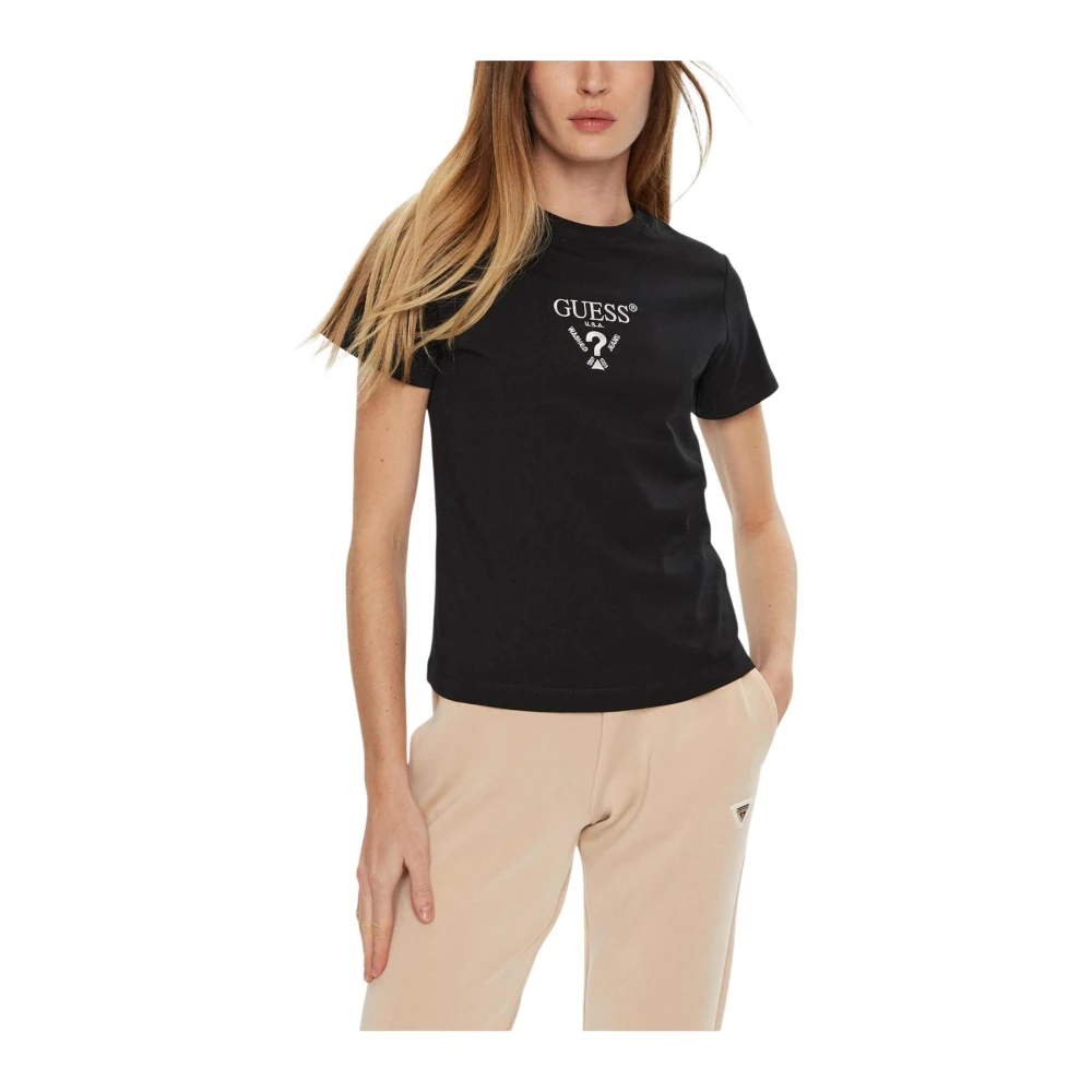 Guess Women's Black Printed Short Sleeve Round Neck T-Shirt