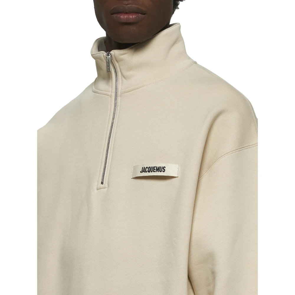 Jacquemus Beige Katoen Fleece Staande Kraag Jas Beige Heren