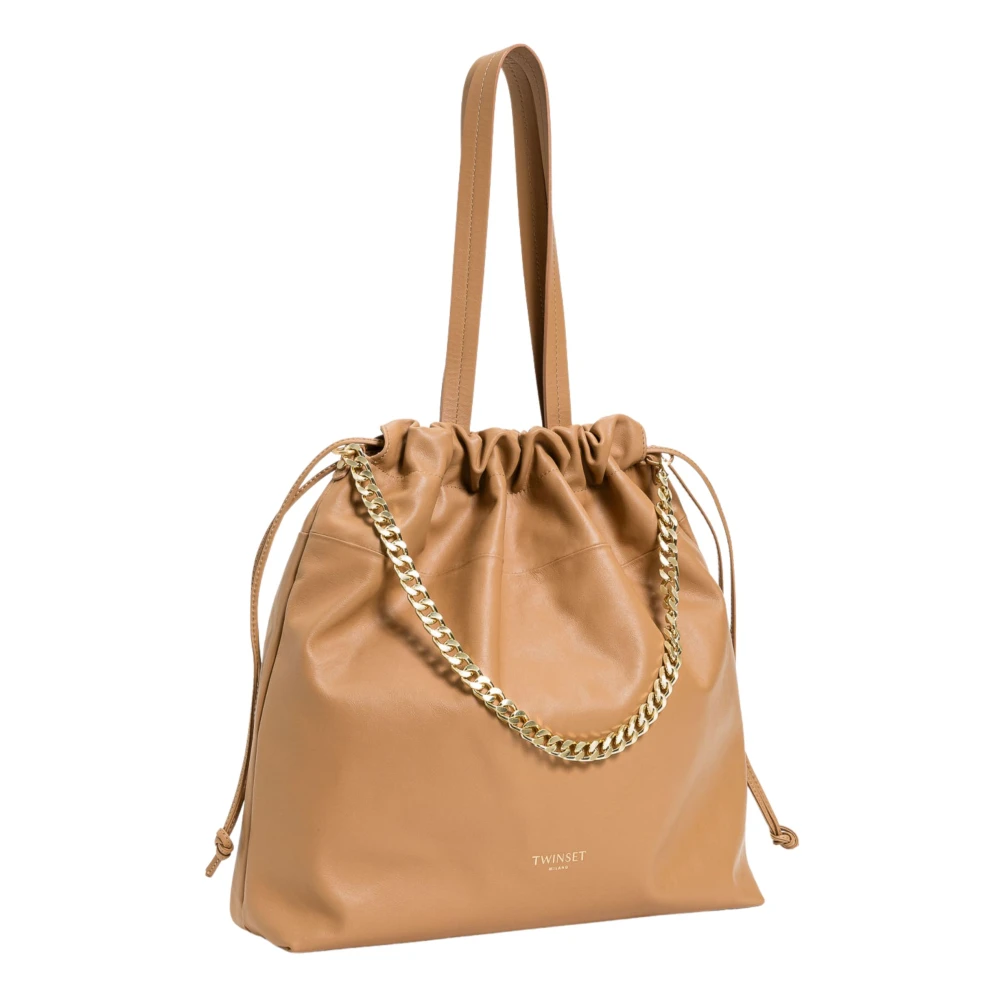 Twinset Leren Shopper Tas met Kettinghengsel Beige Dames
