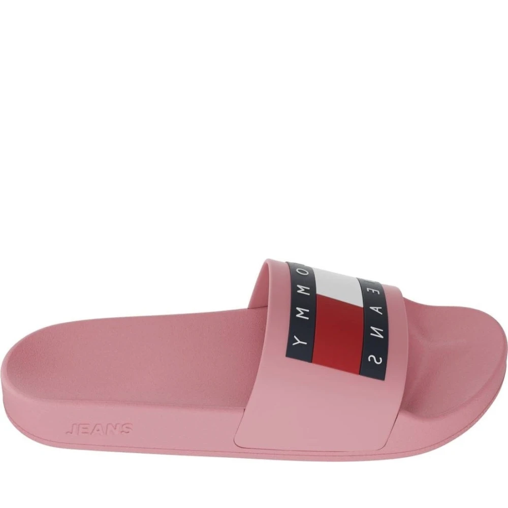 Tommy Jeans Women's Pink Sliders,, Flag Pool Slides Flip Flops Size 6 Uk