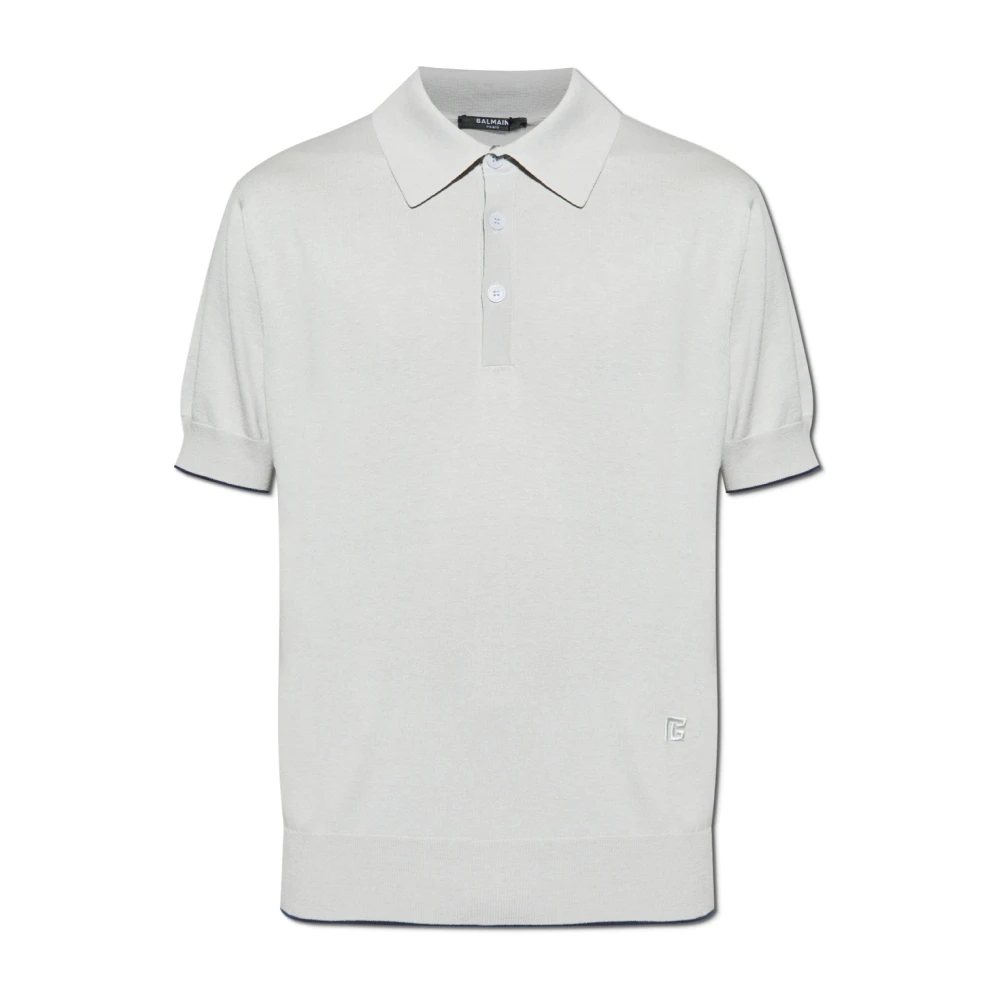 Balmain Men's Gray Polo With Embroidered Logo - Polo Shirts - Xl - Tops