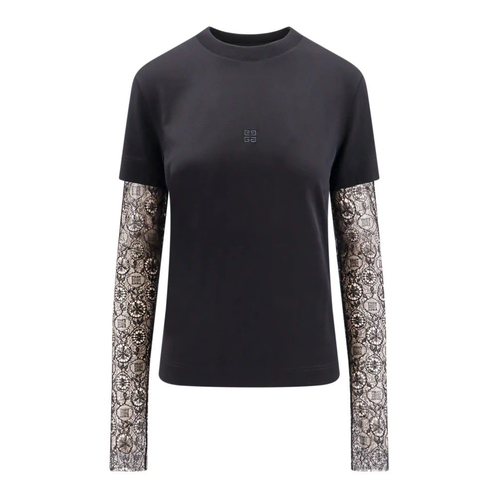 Givenchy Overlappend slim fit T-shirt van katoen en kant Black Dames