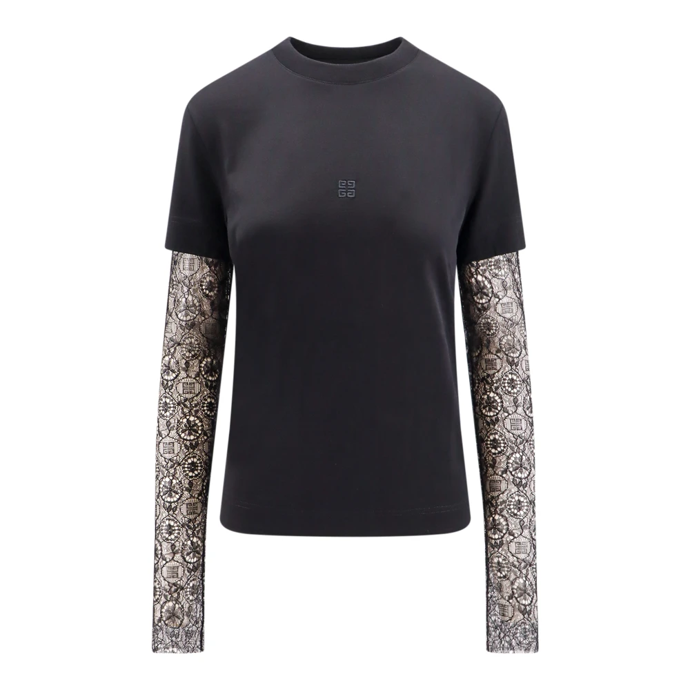 Givenchy Zwart Crew-neck T-shirt met Logo Borduurwerk Black Dames