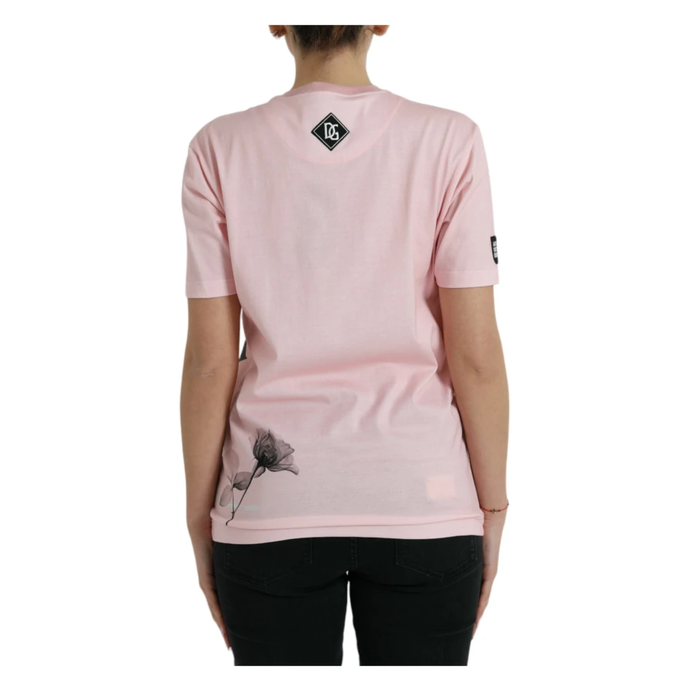 Dolce & Gabbana Chique bloemenkatoenen T-shirt Pink Dames