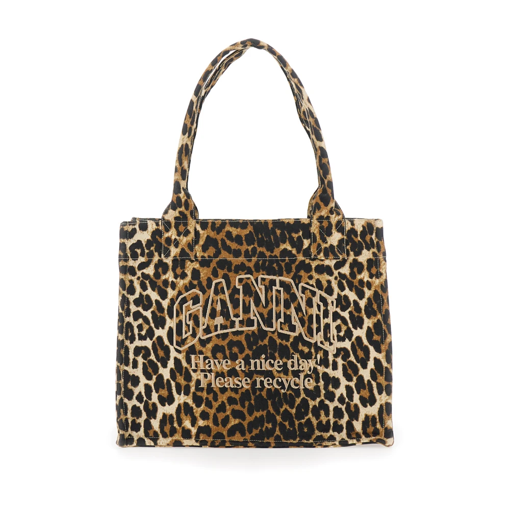 Ganni Women's Brown Leopard Print Tote Bag - Shopping Bags - One Size - Bags