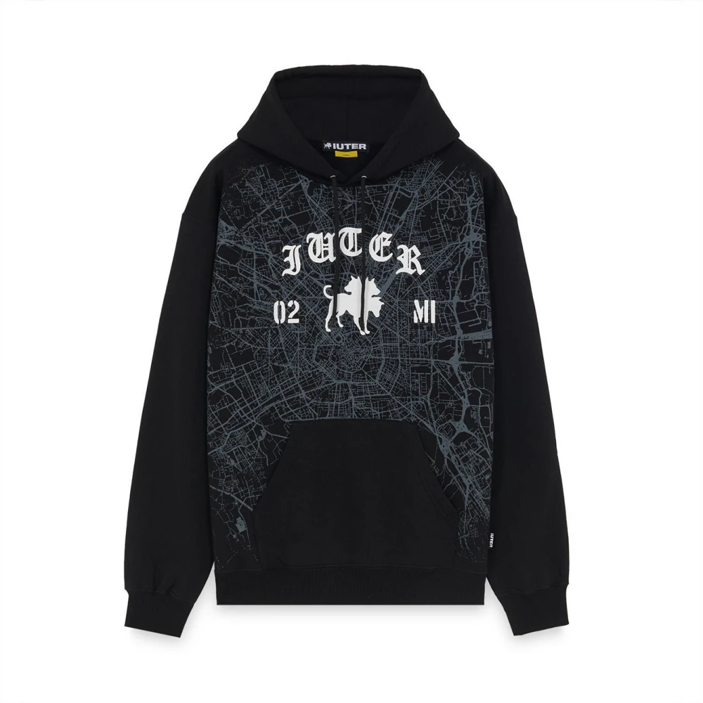 Iuter Milano Map Logo Hoodie Zwart Katoen Black Heren