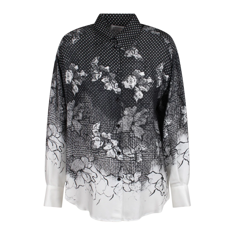 Ermanno Scervino Bloemenshirt met kant-effect Black Dames