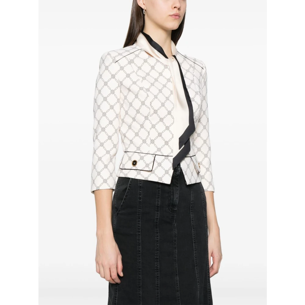 Elisabetta Franchi Witte Jas met Sjaal Detailing White Dames