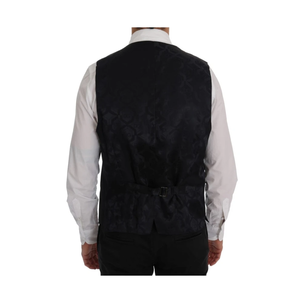 Dolce & Gabbana Elegante Gestreepte Wollen Vest Gray Heren