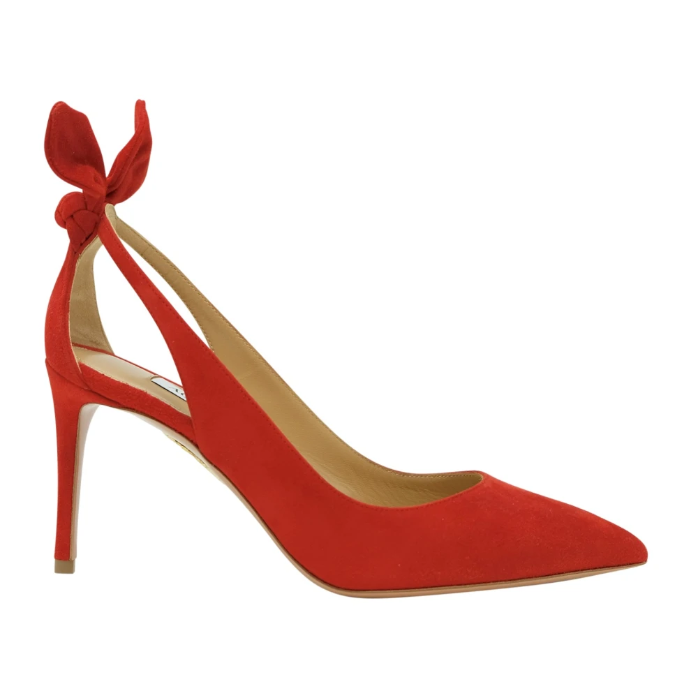 Aquazzura Röda pumps med rosett i läder Red, Dam