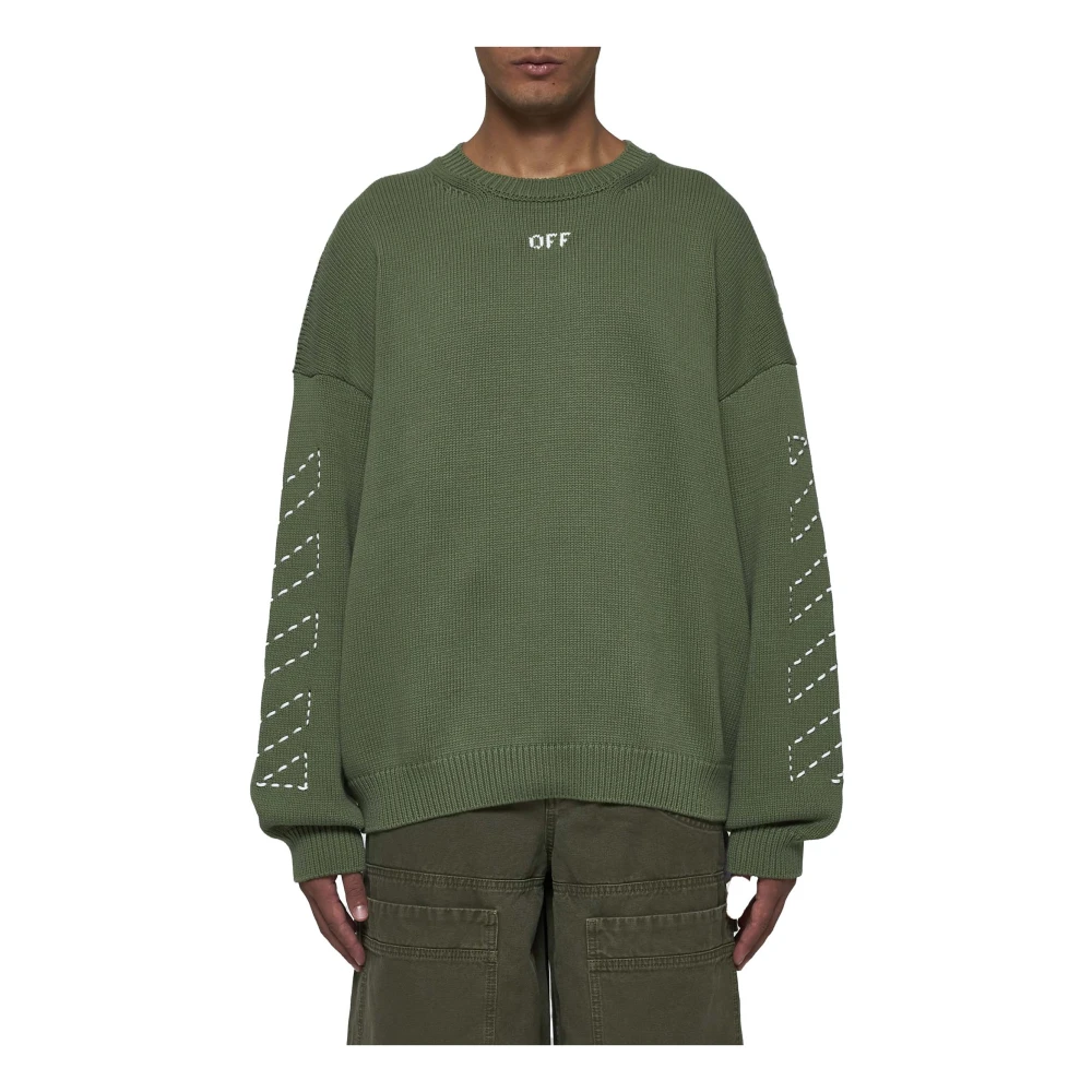 Off White Groene Katoenmix Trui met Ronde Hals Green Heren