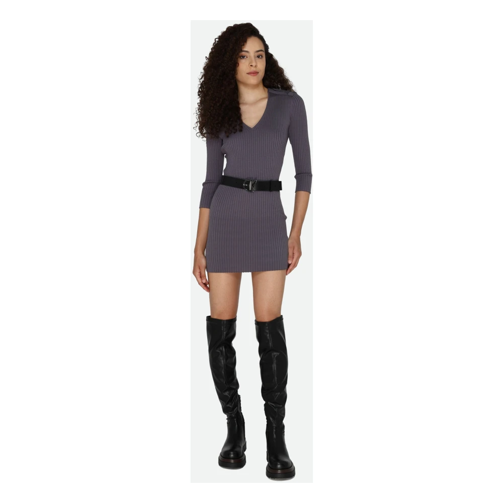 PATRIZIA PEPE Grijze Geribbelde V-Hals Jurk Gray Dames