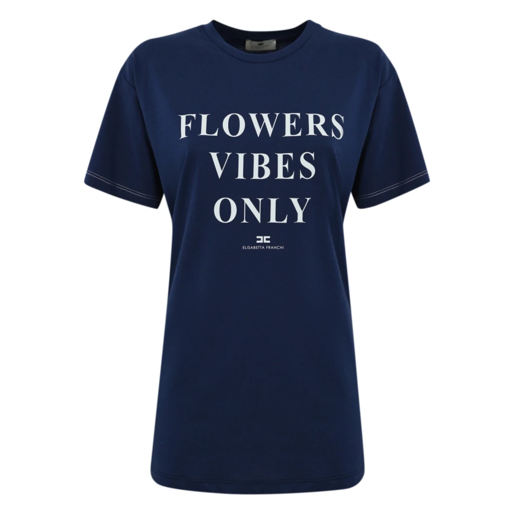 Elisabetta Franchi Blauw Katoenen T-shirt met Letterprint Blue Dames