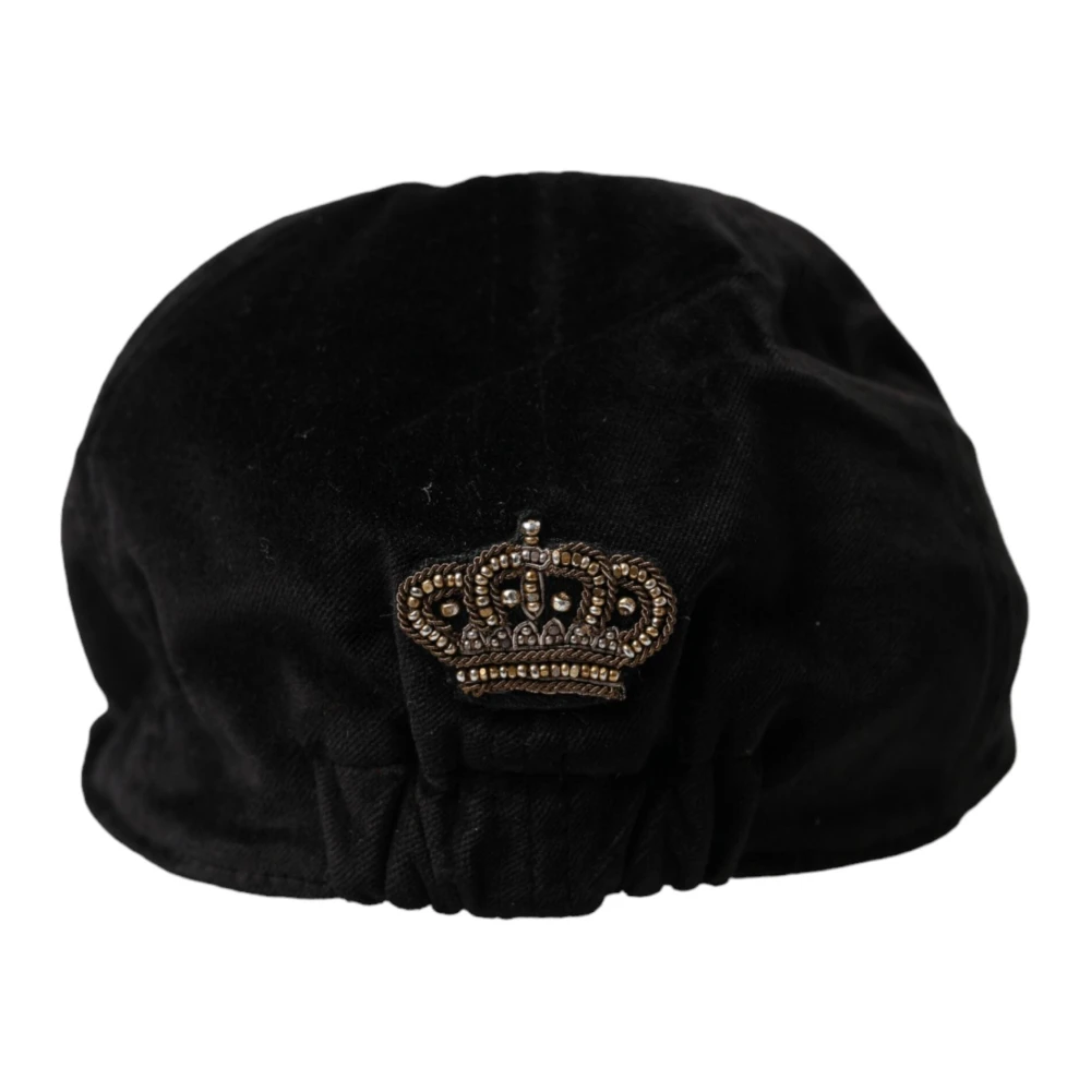 Dolce & Gabbana Zwarte Kroon Katoenen Newsboy Pet Black Heren