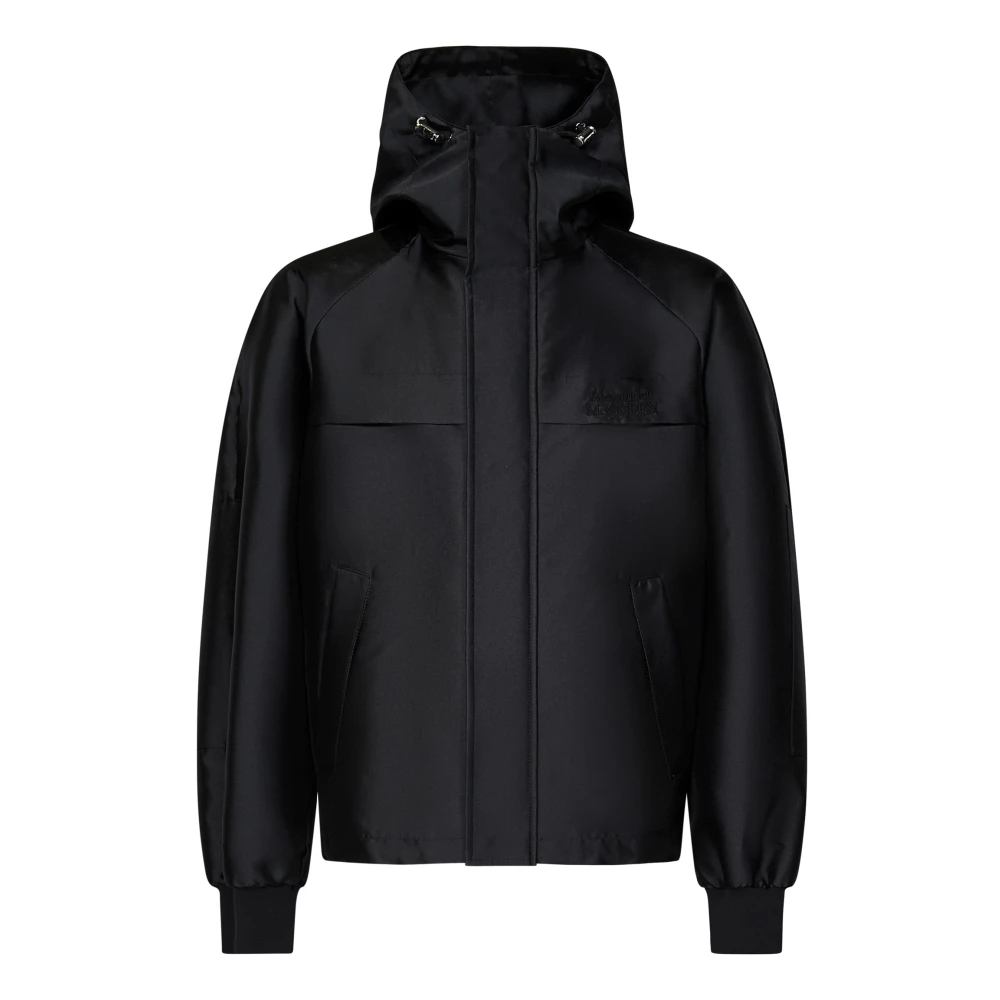 Alexander mcqueen Zwarte Zijde Blend Windbreaker Jas Black Heren