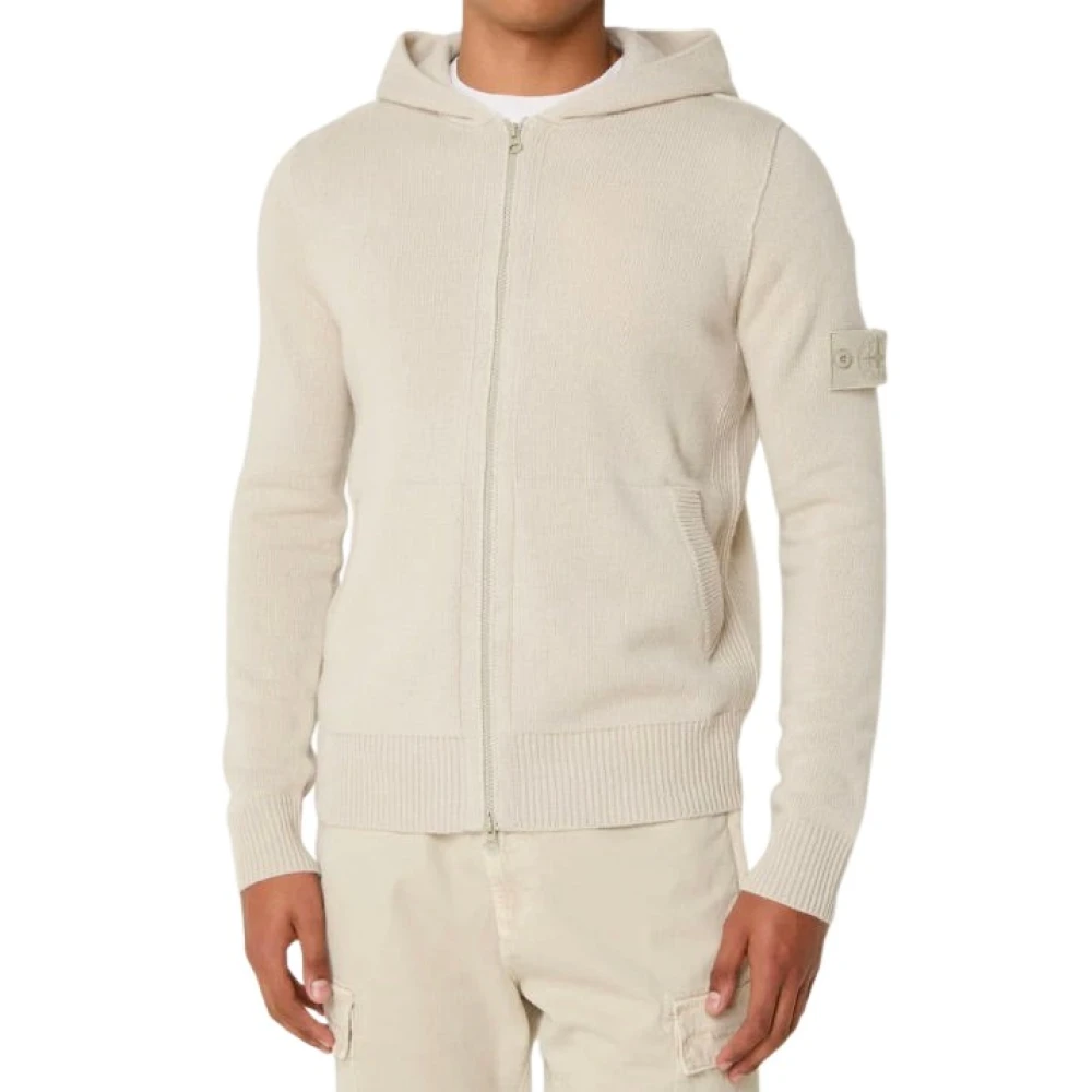 Stone Island Lyxig Ull Zip Hoodie Beige Beige, Herr