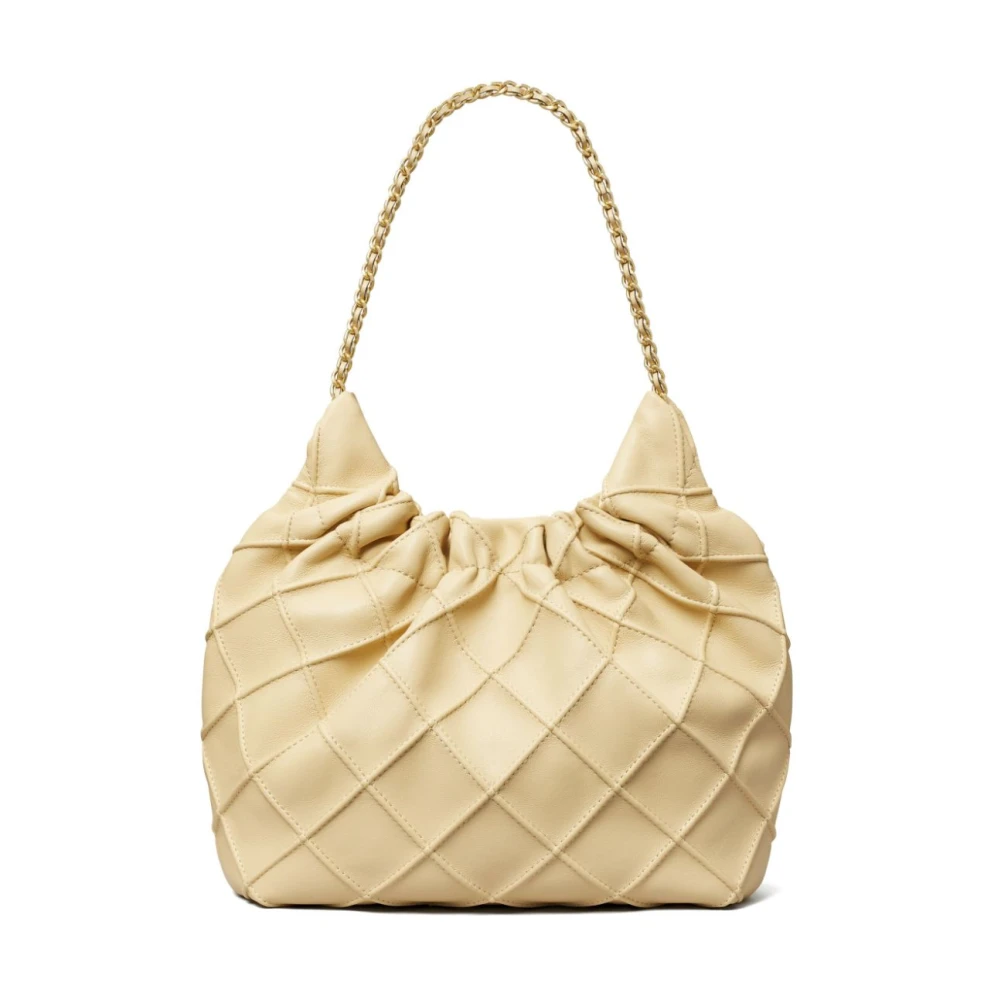 TORY BURCH Gele Leren Trekkoordtas met Ketting Yellow Dames