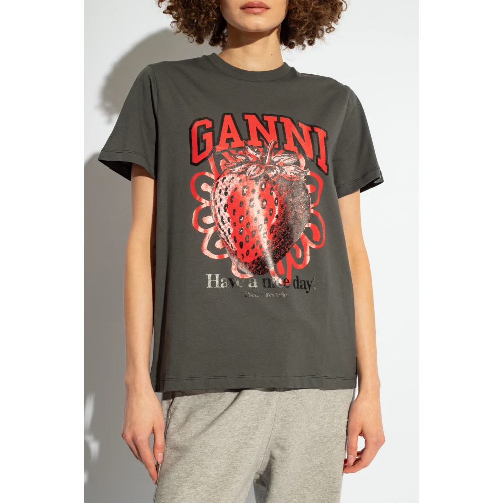 Ganni T-shirt met logo Gray Dames