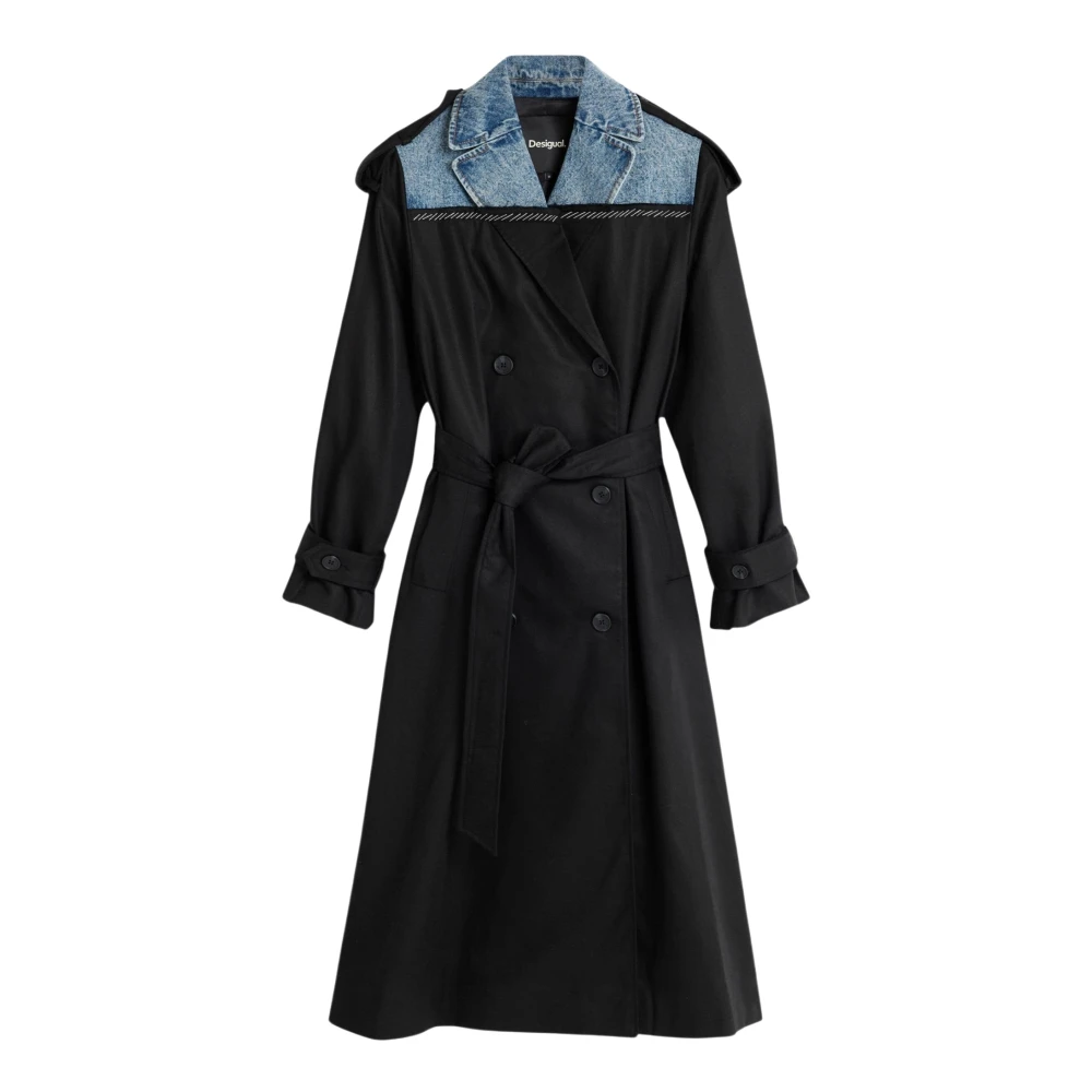Desigual Donna Nero Trench Coat Lungo Grande - Immagine 3