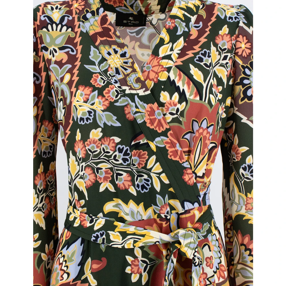 ETRO Bloemen Paisley Print Midi Jurk Multicolor Dames