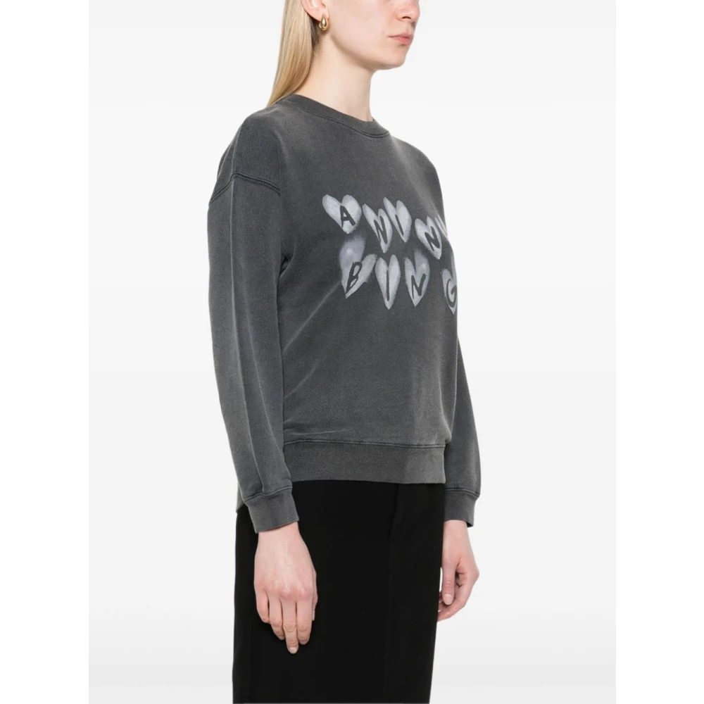 Anine Bing Spencer Hearts Sweatshirt Black Dames