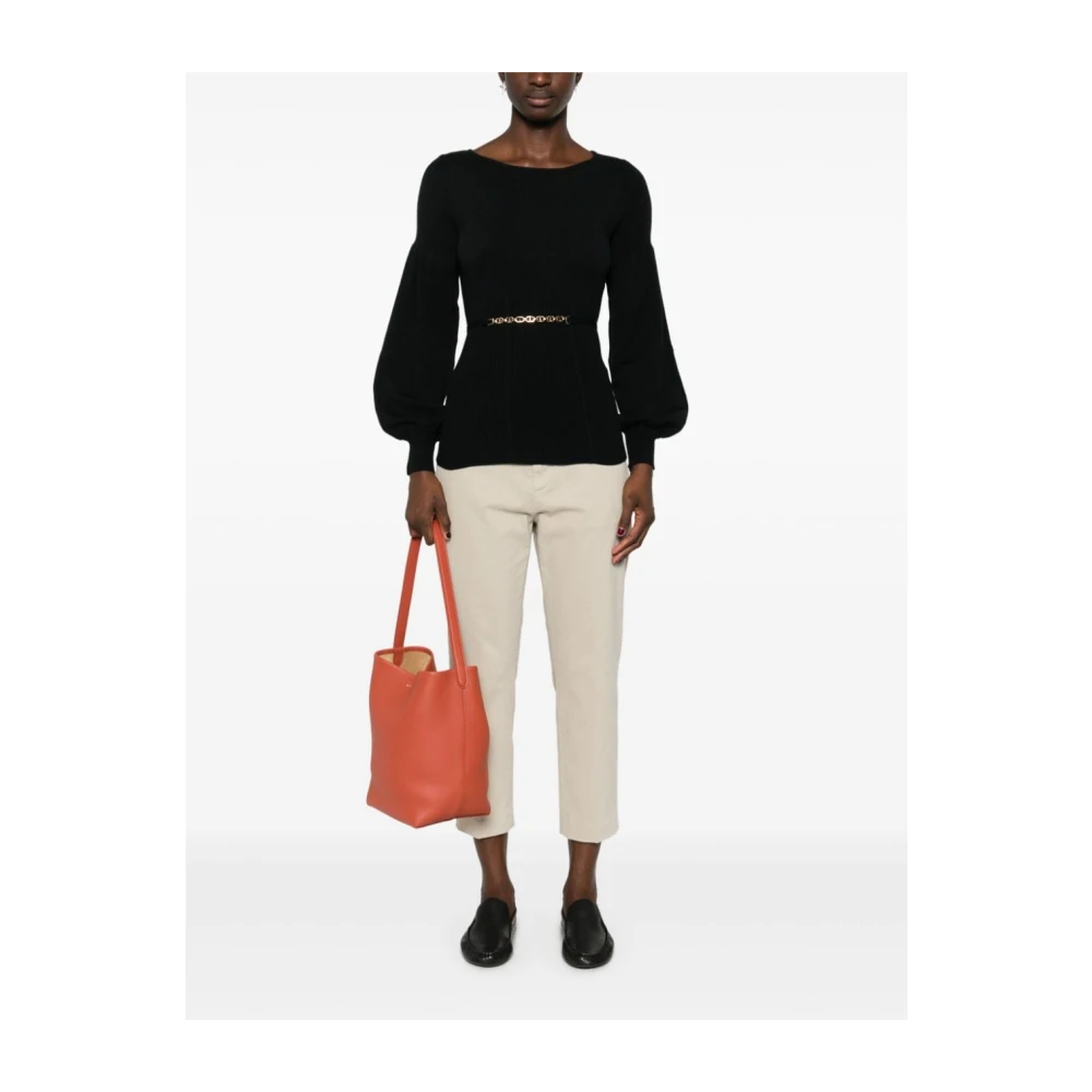 Twinset Zwarte Gebreide Boothals Ballonmouw Sweaters Black Dames