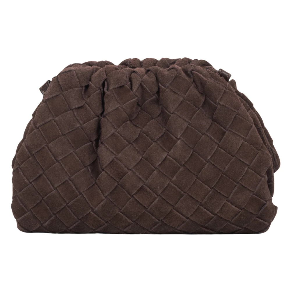 Estro Women's Brown Small Pouch Bag In Genuine Velour