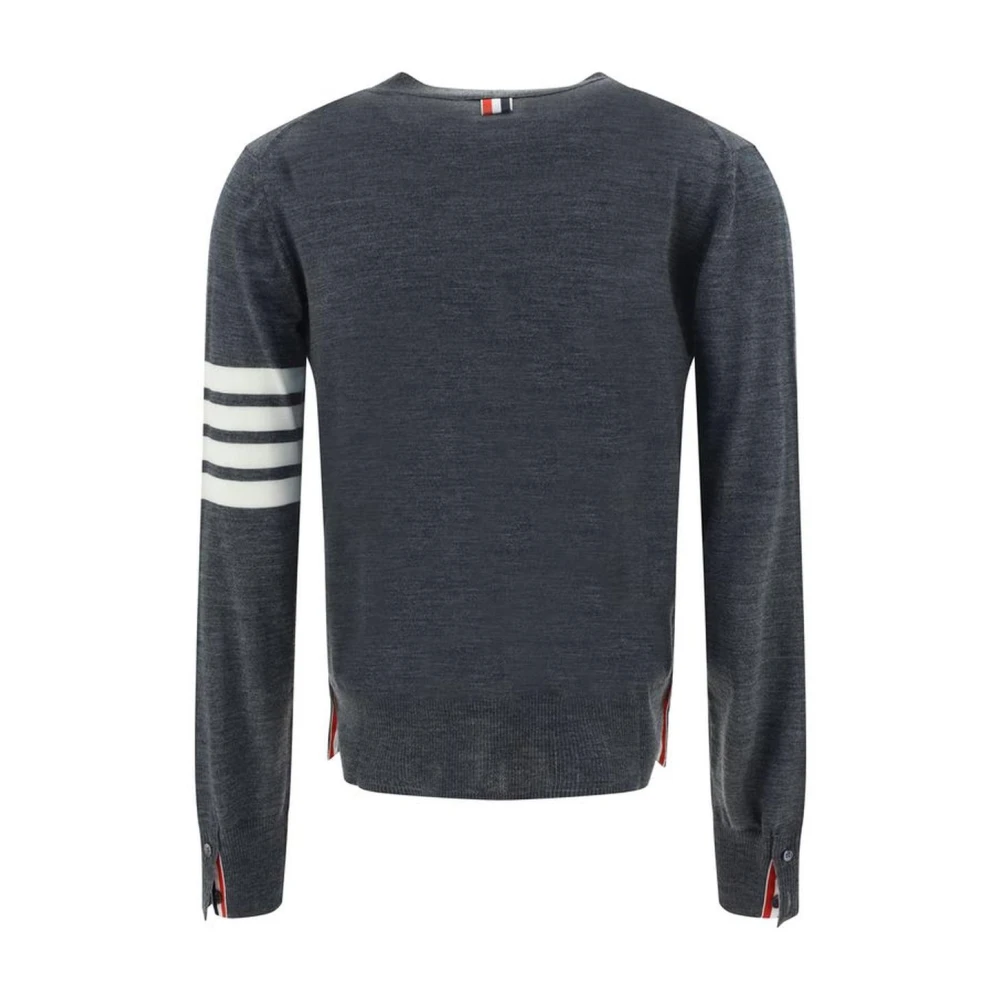 Thom Browne Geribbelde V-hals Wollen Vest met Zakken Gray Dames