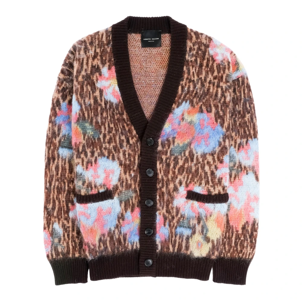 Roberto Collina Animalier Bloemen Cardigan Grunge Stijl Multicolor Heren