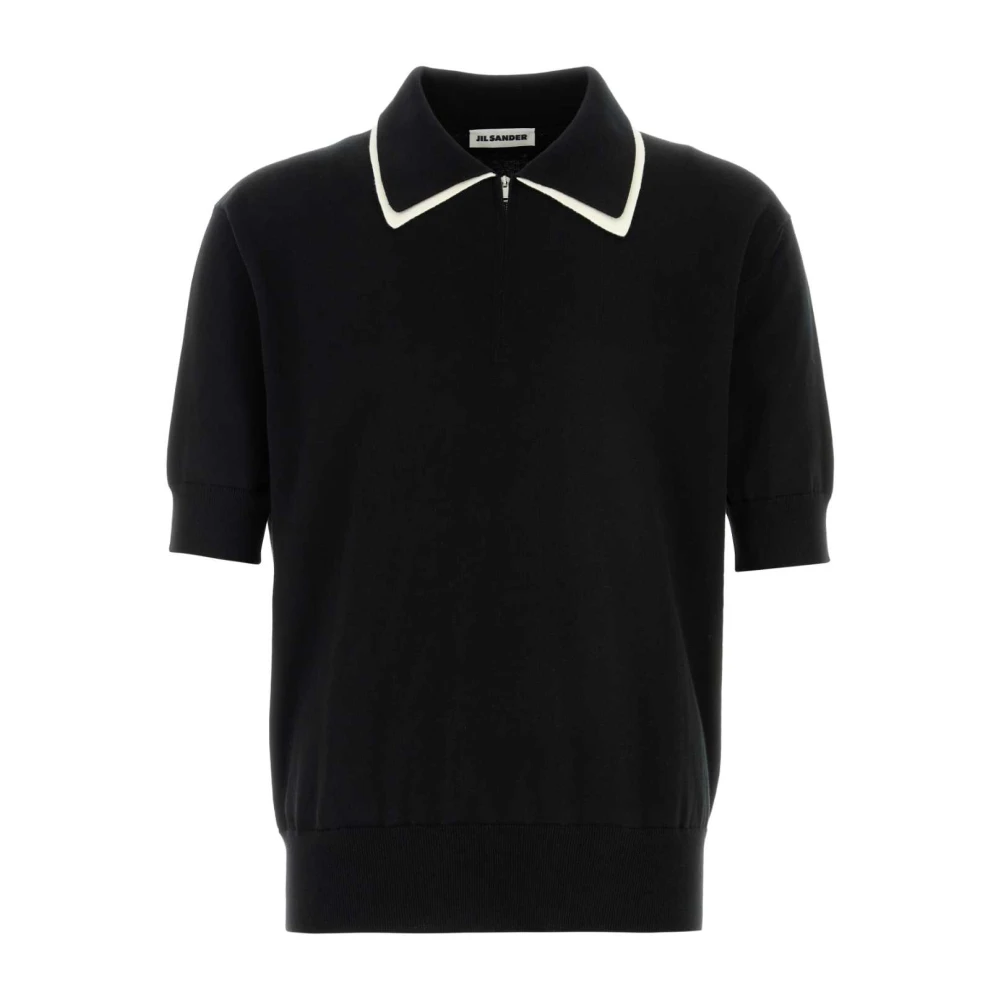 Jil Sander Men's Black Zip-Collar Polo Shirt