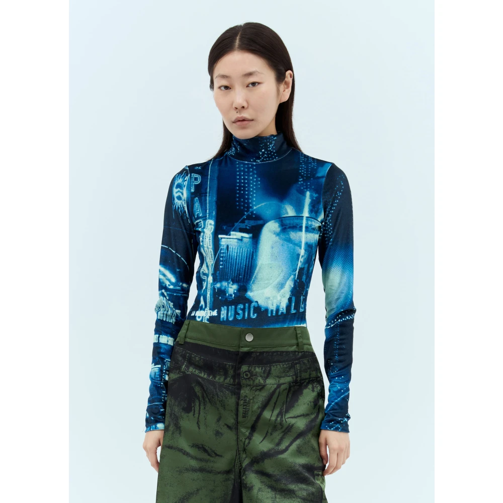 Jean Paul Gaultier Fluwelen Bodysuit Fashion Fiction Collectie Blue Dames