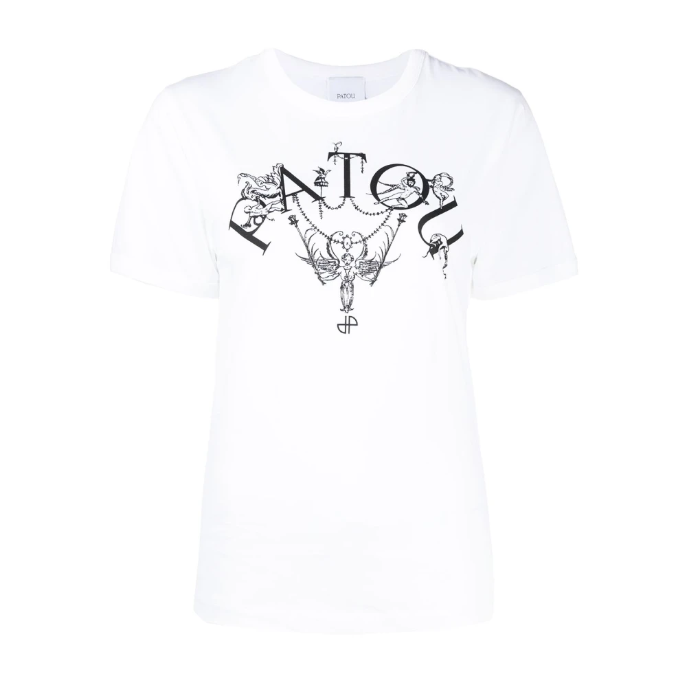 Patou Wit Logo Print Katoenen T-Shirt White Dames