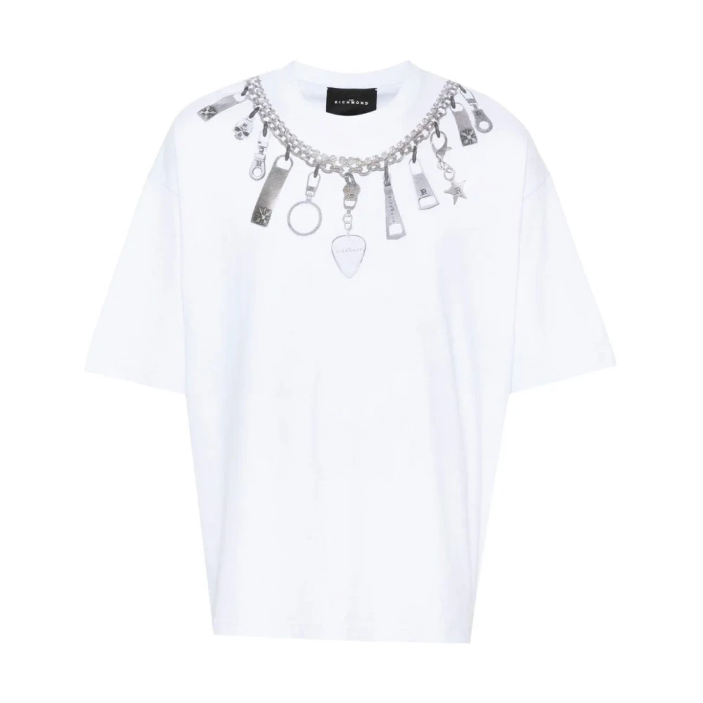 John Richmond T-shirt med dekorativt tryck White, Herr