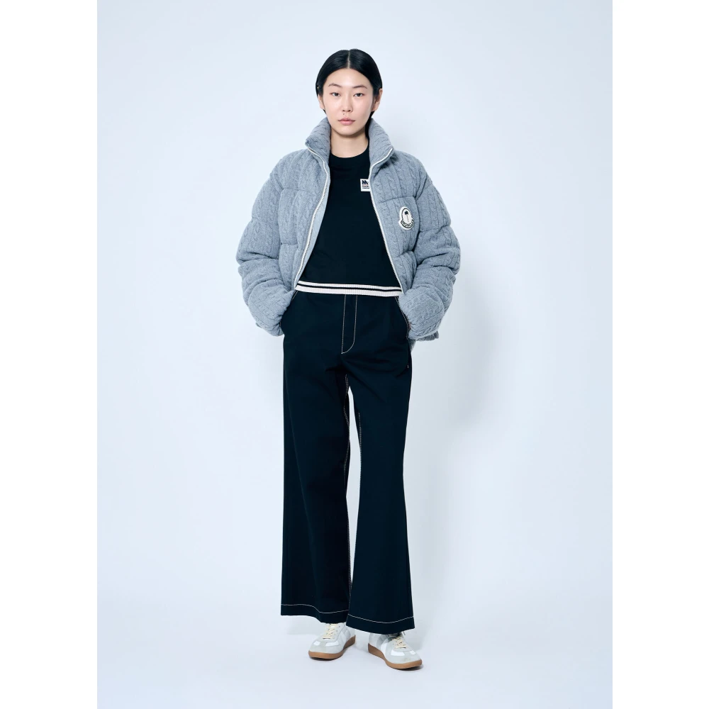 Moncler Wollen Cable-Knit Jas met Logopatch Gray Dames