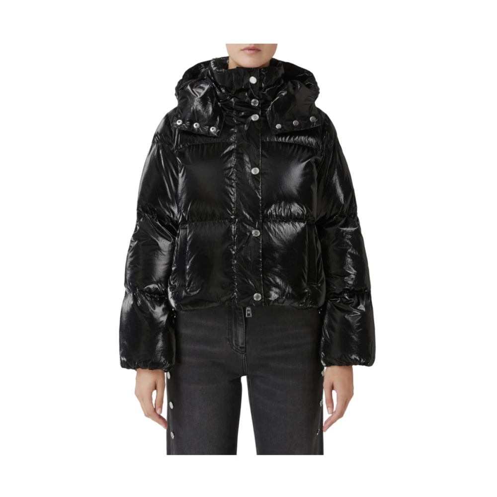 Elisabetta Franchi Zwarte Metallic Cropped Pufferjas Black Dames