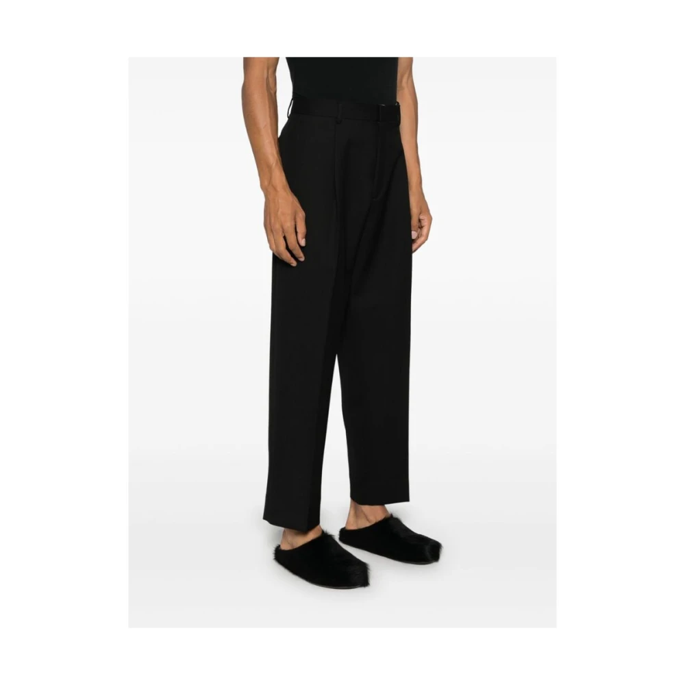 Costumein Zwarte Wol Plooi Detail Tapered Broek Black Heren