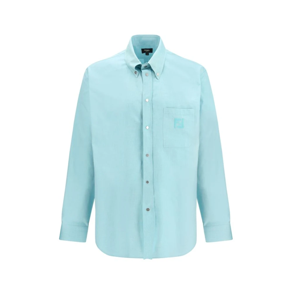 Fendi Men's Blue Casual Shirts, L, Oxford Cotton Shirt