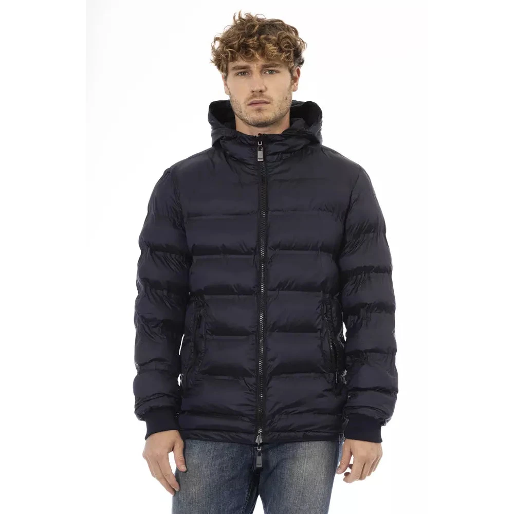 Baldinini Trendy Blauwe Jas met Gevlochten Zakken Black Heren
