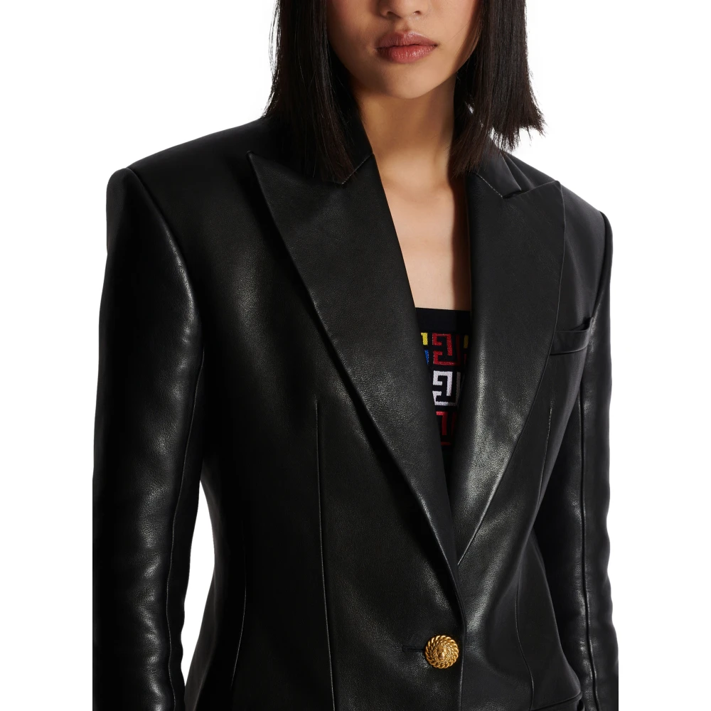 Balmain 2-knoops leren blazer Black Dames