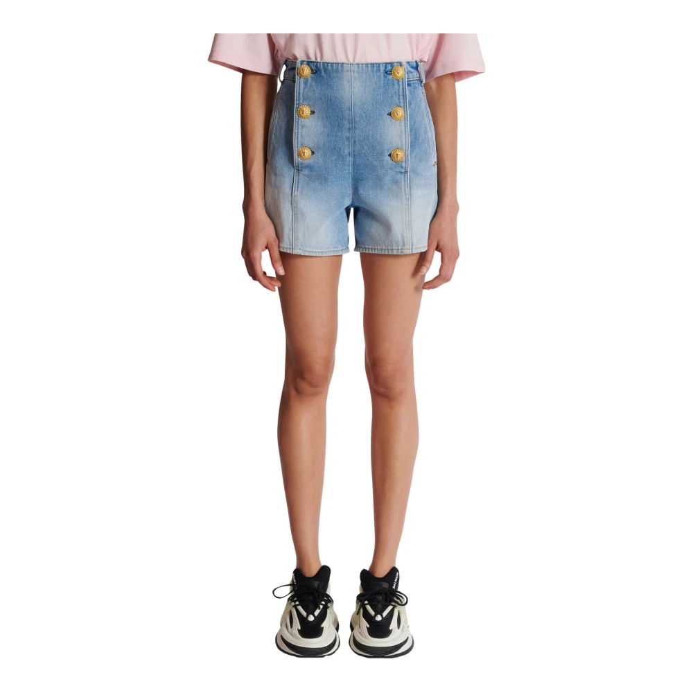Balmain Denim shorts met knopen Blue Dames