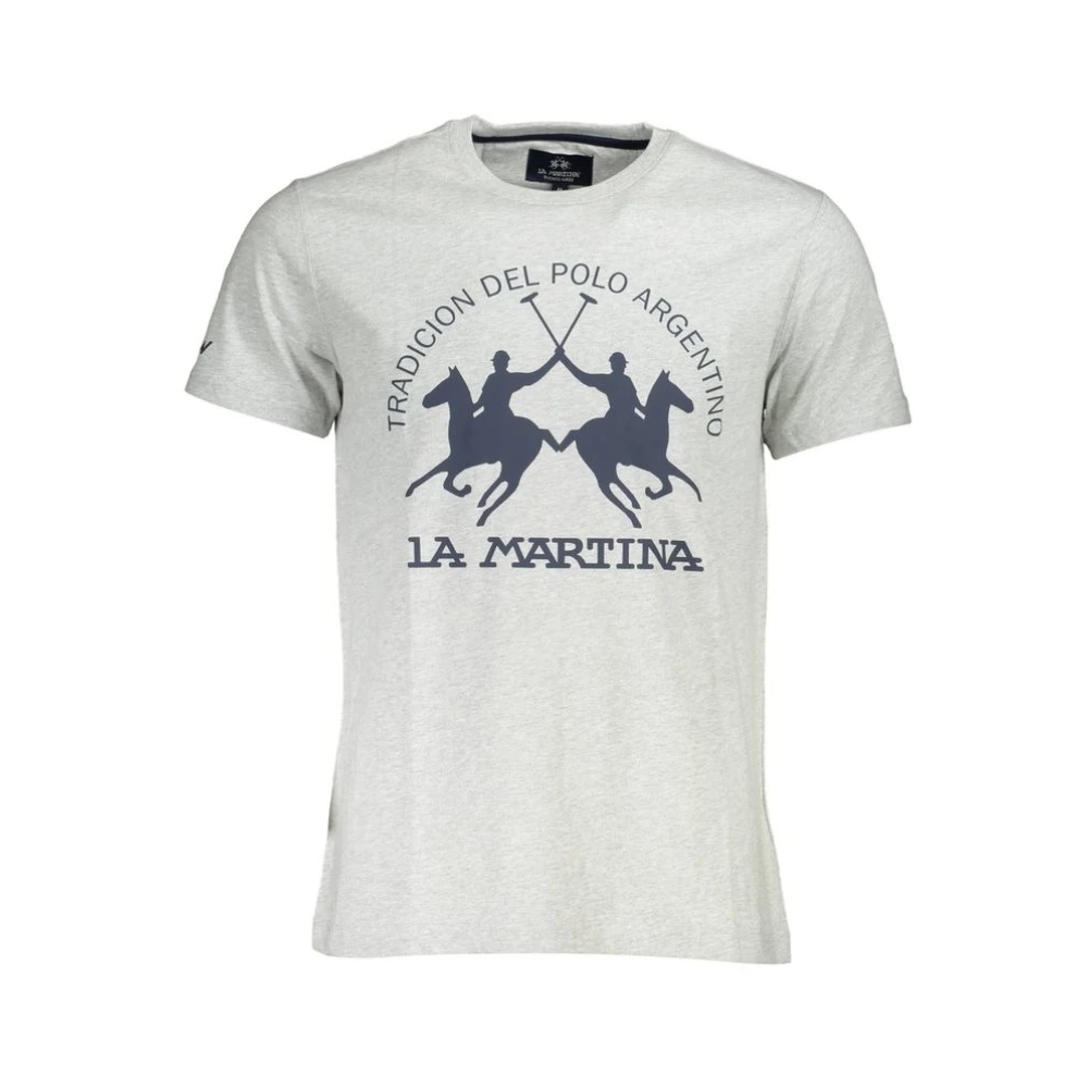 La Martina Grå Elegant Rundhals T-Shirt Med Ikoniskt Logotyp