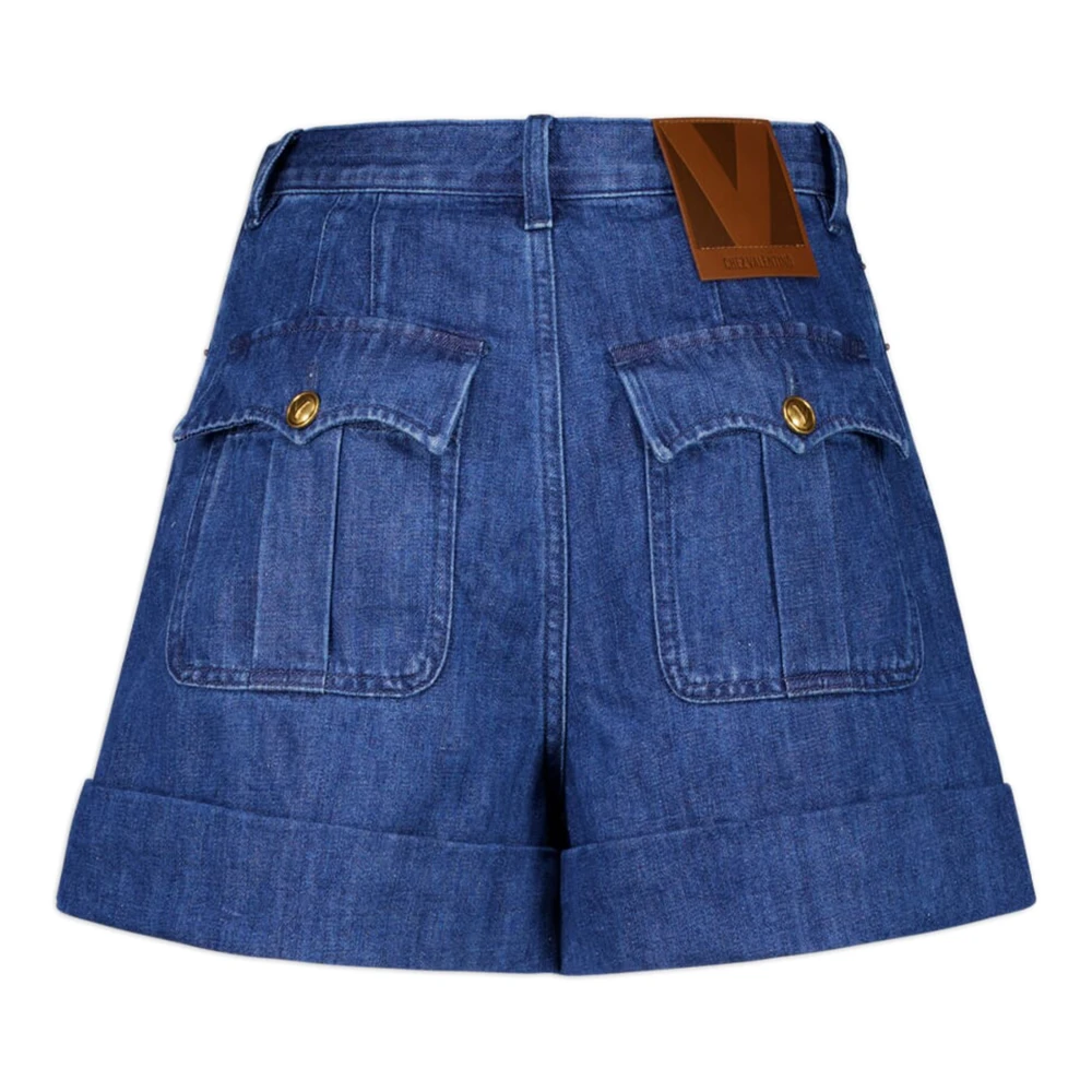 Valentino Garavani Blauwe Katoenen Linnen Shorts Ritssluiting Blue Dames