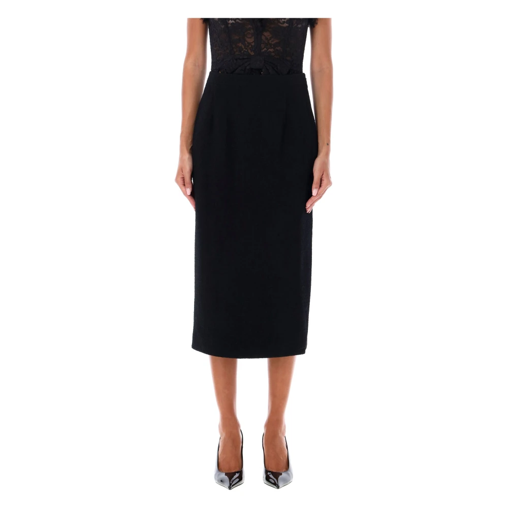 Alessandra Rich Zwarte Tweed Boucle Midi Rok Black Dames