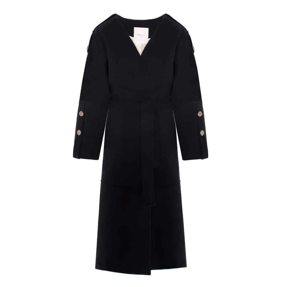 Beatrice .b Luxe wollen jas met V-hals en riem Blue Dames