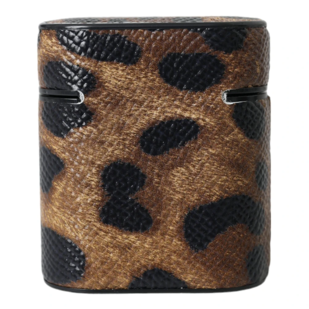 Dolce & Gabbana Luipaard Kalfsleren Airpods Hoesje Brown Unisex