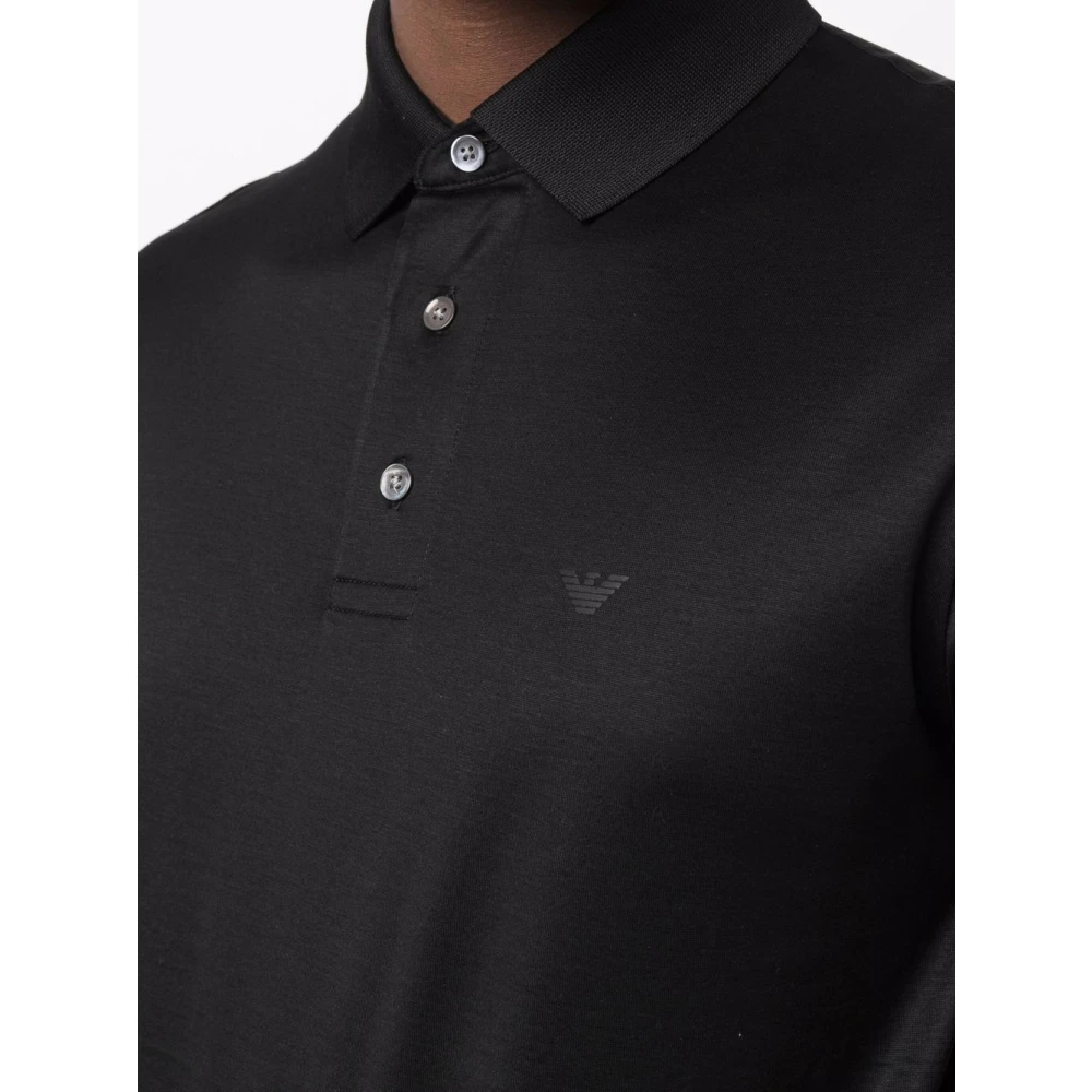 Emporio Armani Zwarte Katoenmix Geborduurd Logo Polo Black Heren
