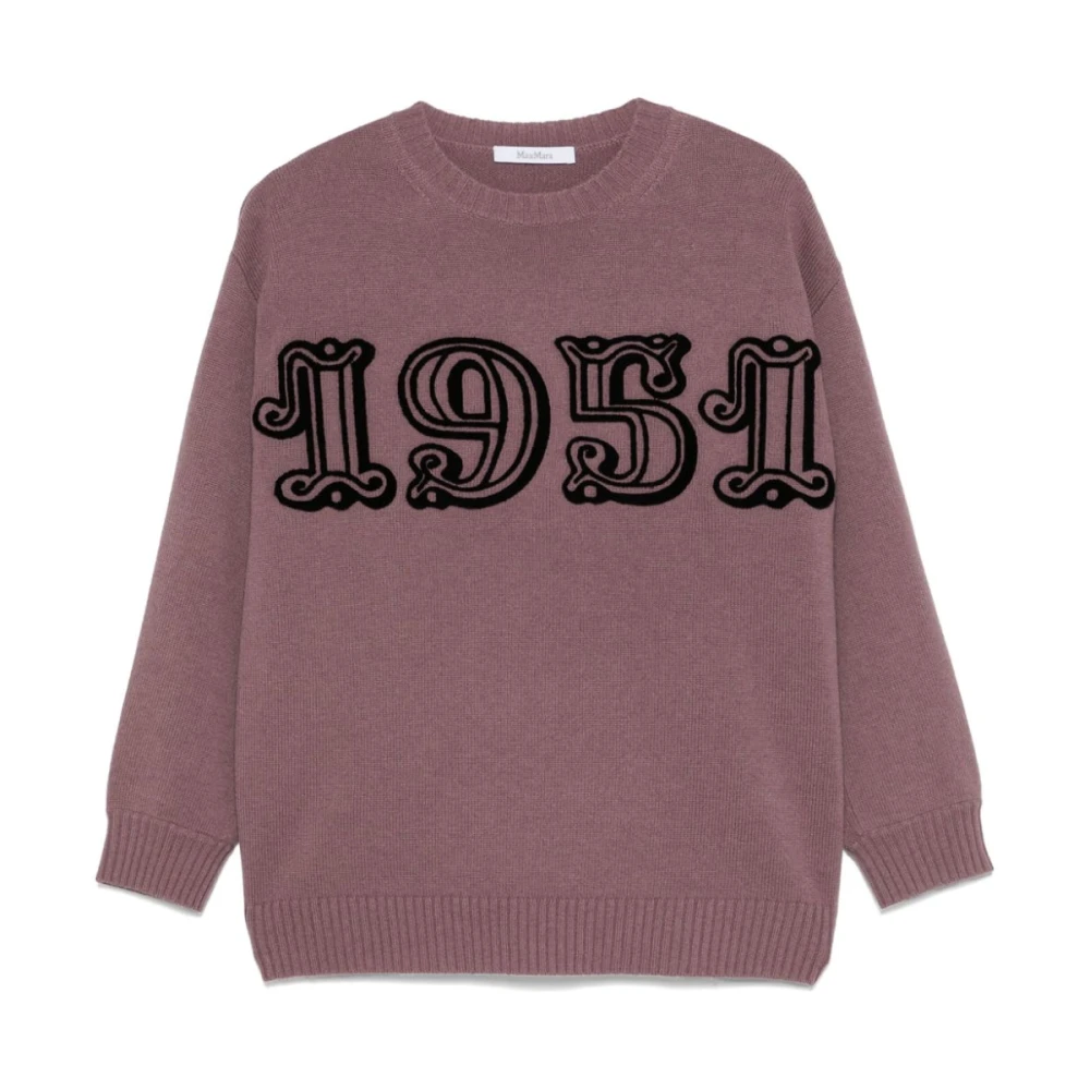 Max Mara Womens Purple Round-Neck Knitwear Jumper With Flocked Logo Extra Small | Miinto